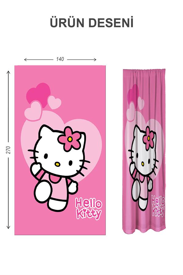Dijital Baskı Yıkanabilir Hello Kitty Desenli 2 Kanat Bebek ve Çocuk Odası Fon Perdesi