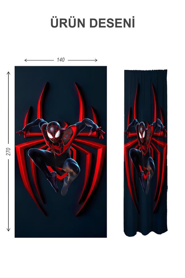 Dijital Baskı Yıkanabilir Spiderman Desenli 2 Kanat Bebek ve Çocuk Odası Fon Perdesi
