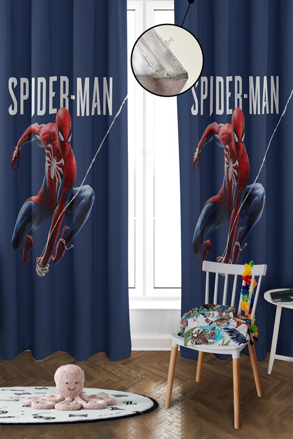 Dijital Baskı Yıkanabilir Spiderman Desenli 2 Kanat Bebek ve Çocuk Odası Fon Perdesi