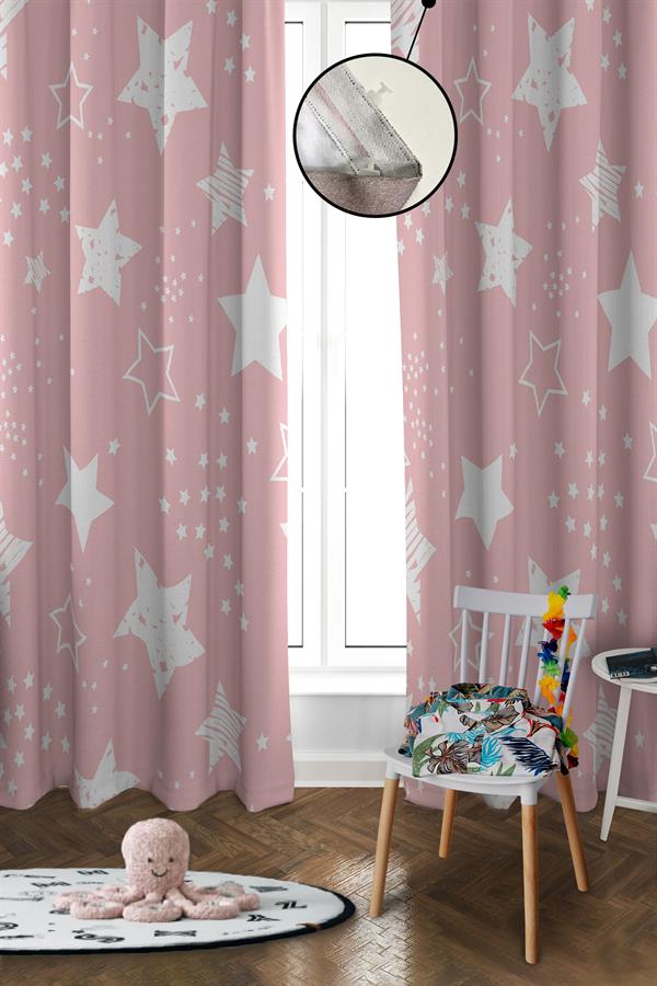 Dijital Baskı Yıkanabilir Yıldız Desenli 2 Kanat Bebek ve Çocuk Odası Fon Perdesi