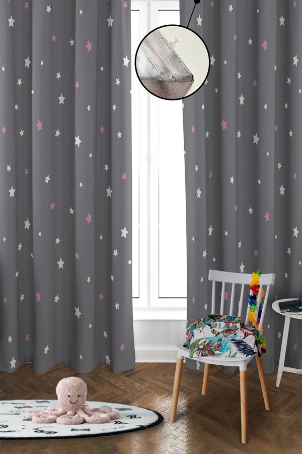 Dijital Baskı Yıkanabilir Yıldız Desenli 2 Kanat Bebek ve Çocuk Odası Fon Perdesi