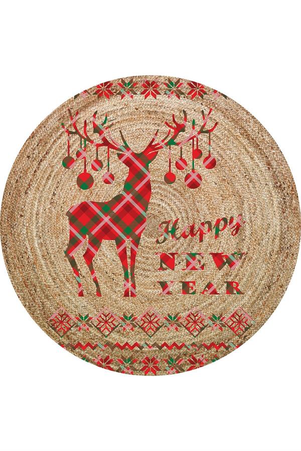 Dijital Baskılı Kaymaz Taban Happy New Year Yazılı Dekoratif Yılbaşı Halısı