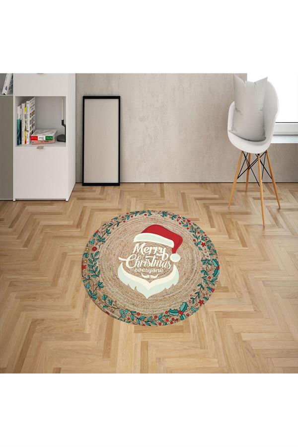 Dijital Baskılı Kaymaz Taban Happy New Year Yazılı Dekoratif Yılbaşı Halısı