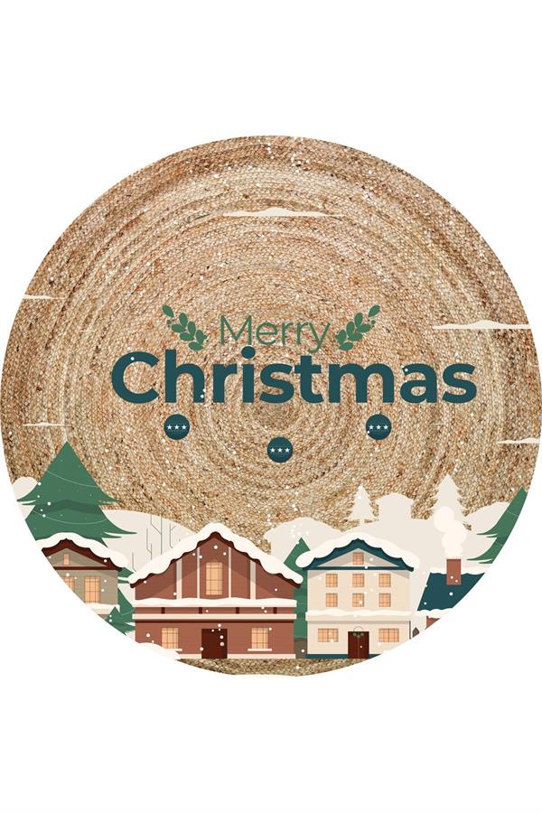 Dijital Baskılı Kaymaz Taban Merry Christmas Yazılı Yılbaşı Halısı