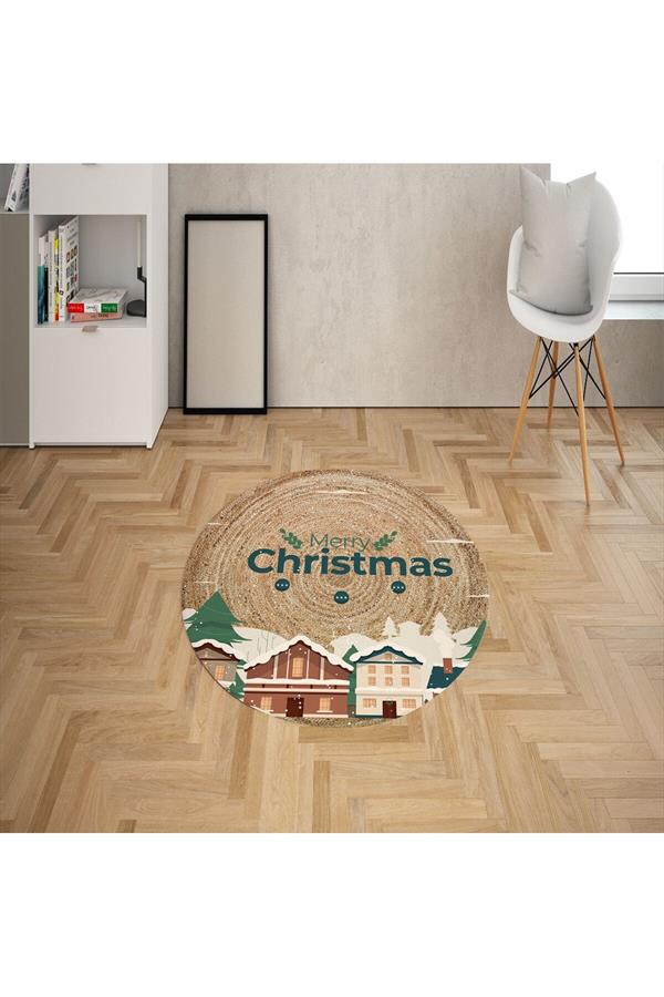 Dijital Baskılı Kaymaz Taban Merry Christmas Yazılı Yılbaşı Halısı