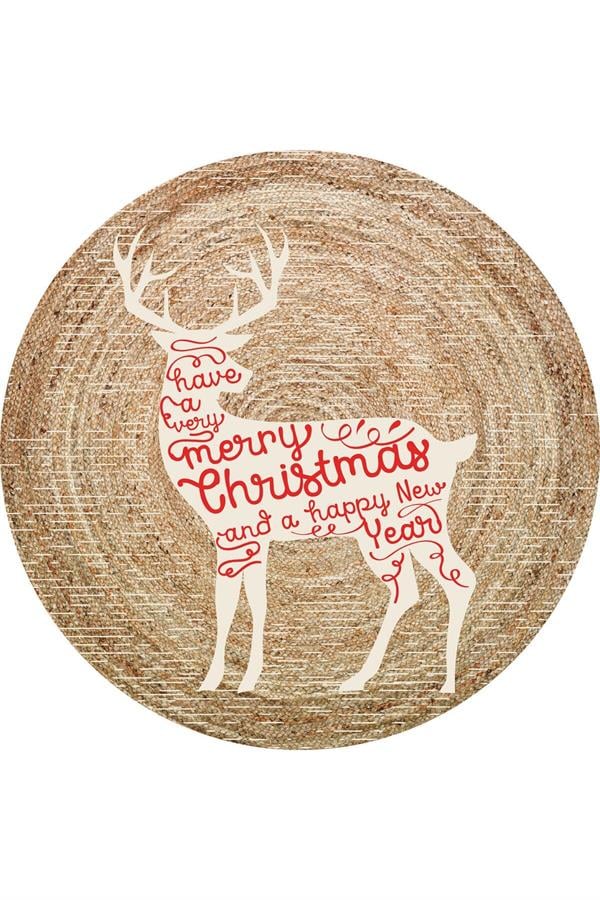Dijital Baskılı Kaymaz Taban Merry Christmas Yazılı Geyikli Yılbaşı Halısı