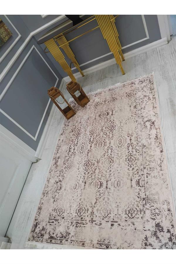 Eskitme Klasik Desenli Kaymaz Tabanlı Yıkanabilir Leke Tutmaz Dokuma Taban Halı Drk8065-10