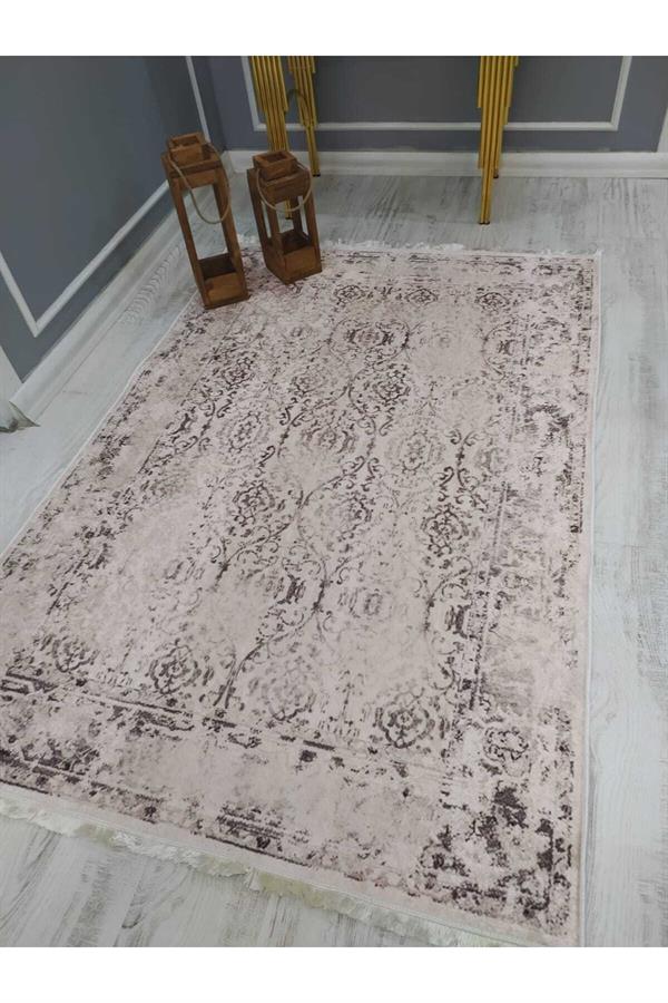 Eskitme Klasik Desenli Kaymaz Tabanlı Yıkanabilir Leke Tutmaz Dokuma Taban Halı Drk8065-10