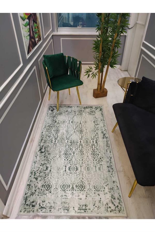 Eskitme Klasik Desenli Kaymaz Tabanlı Yıkanabilir Leke Tutmaz Dokuma Taban Halı Drk8066-9