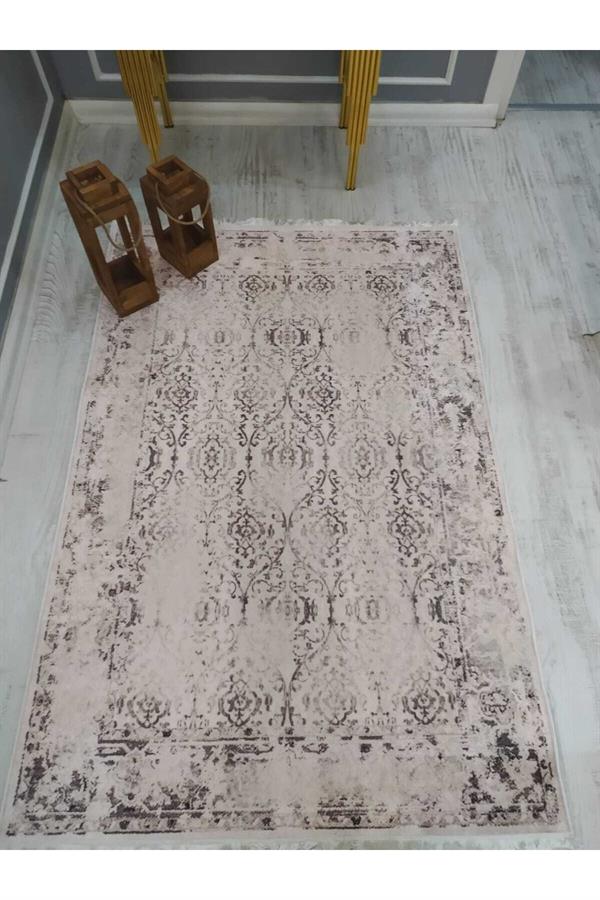 Eskitme Klasik Desenli Kaymaz Tabanlı Yıkanabilir Leke Tutmaz Dokuma Taban Halı Drk8065-10