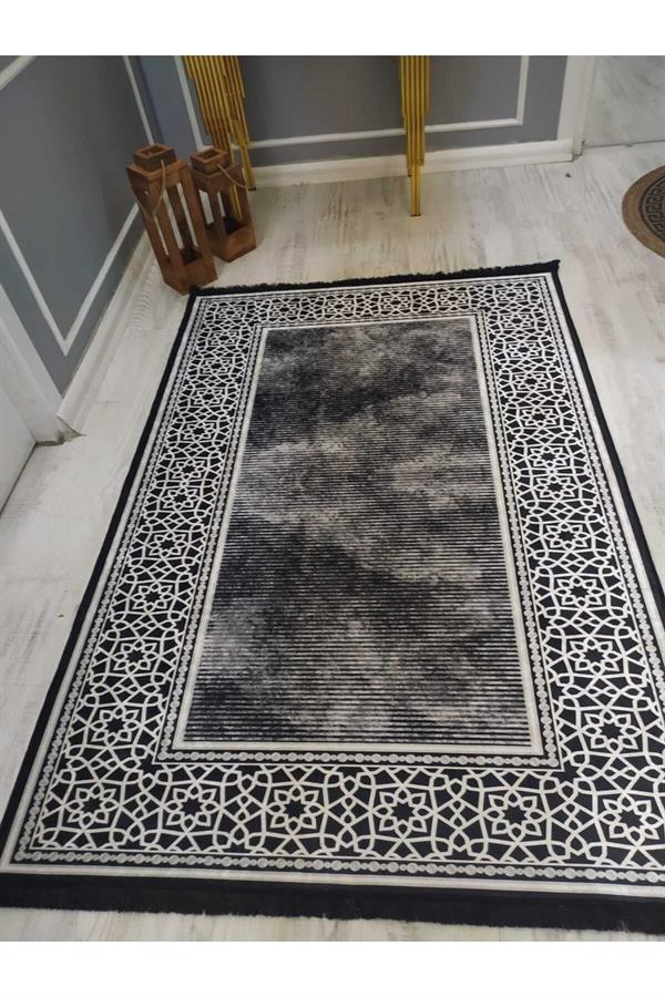 Eskitme Zeminli Çerçeveli Desenli Kaymaz Taban Yıkanabilir Leke Tutmaz Dokuma Taban Halı Drk-8023-10