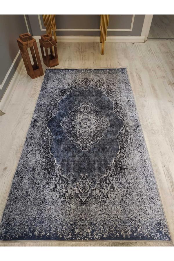 Eskitme Zeminli Modern Klasik Desenli Kaymaz Taban Yıkanır Leke Tutmaz Dokuma Taban Halı Drk8031-4