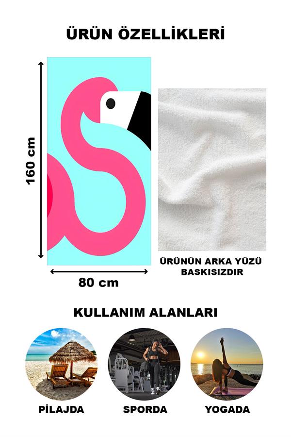 Flamingo Desenli Plaj Deniz Havlusu Peştemal 80x160 CM VTA33