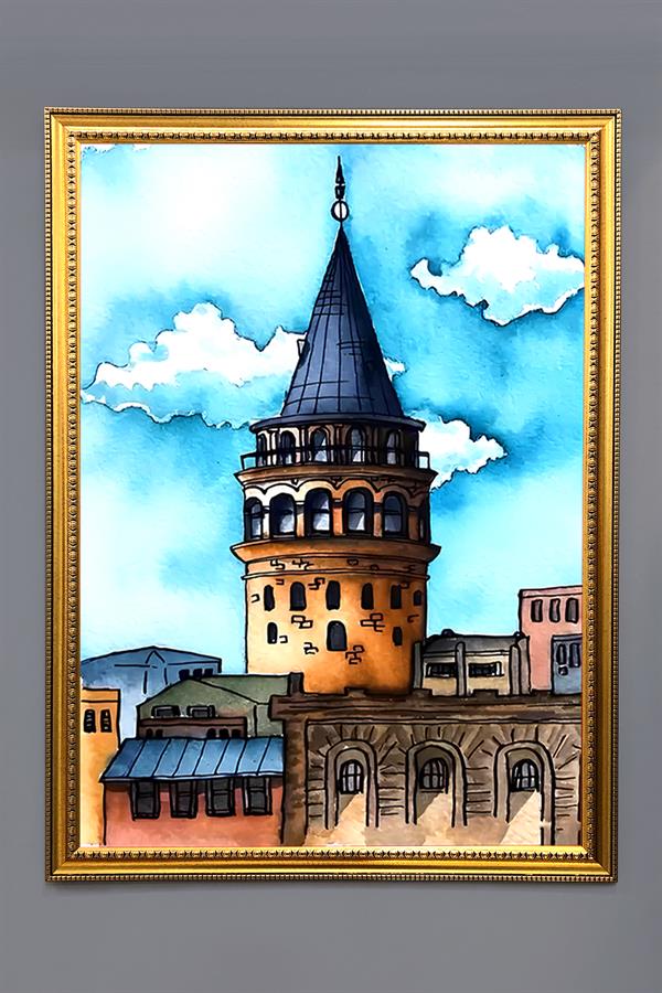 Galata Kulesi Desenli Çerçeveli Duvar Tablosu 50x70cm İstanbul02