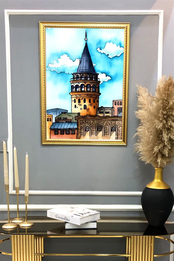 Galata Kulesi Desenli Çerçeveli Duvar Tablosu 50x70cm İstanbul02