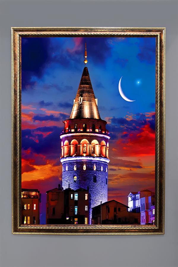 Galata Kulesi Desenli Çerçeveli Duvar Tablosu 50x70cm PTL10