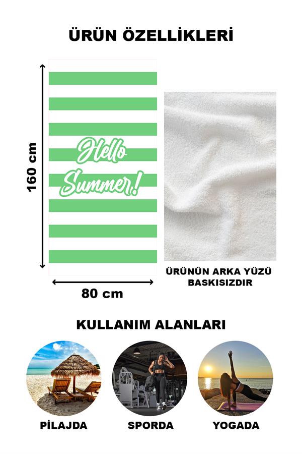 Hello Summer Şerit Desenli Plaj Deniz Havlusu Peştemal 80x160 CM SPC05