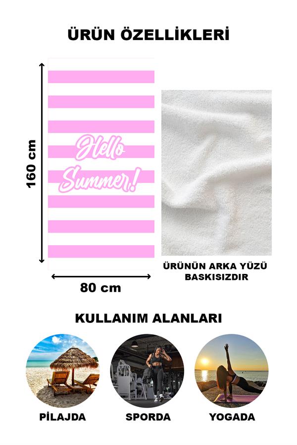 Hello Summer Şerit Desenli Plaj Deniz Havlusu Peştemal 80x160 CM SPC06
