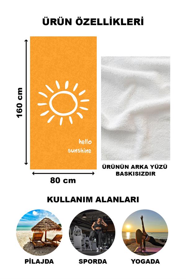 Hello Sunshine Yazılı Plaj Deniz Havlusu Dijital Baskı Peştamal 80x160 CM HSS03