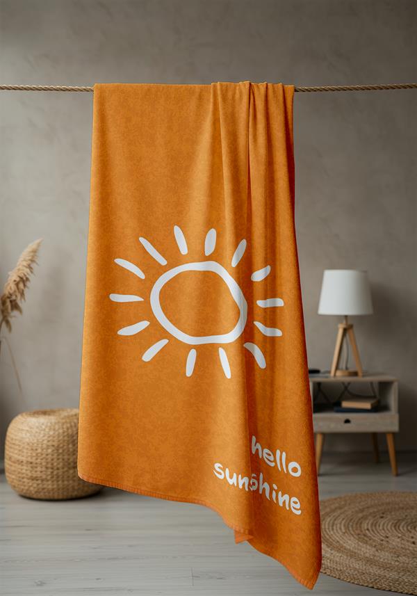 Hello Sunshine Yazılı Plaj Deniz Havlusu Dijital Baskı Peştamal 80x160 CM HSS03