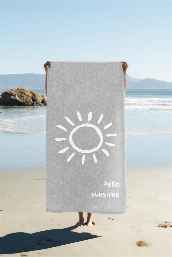 Hello Sunshine Yazılı Plaj Deniz Havlusu Dijital Baskı Peştamal 80x160 CM HSS05