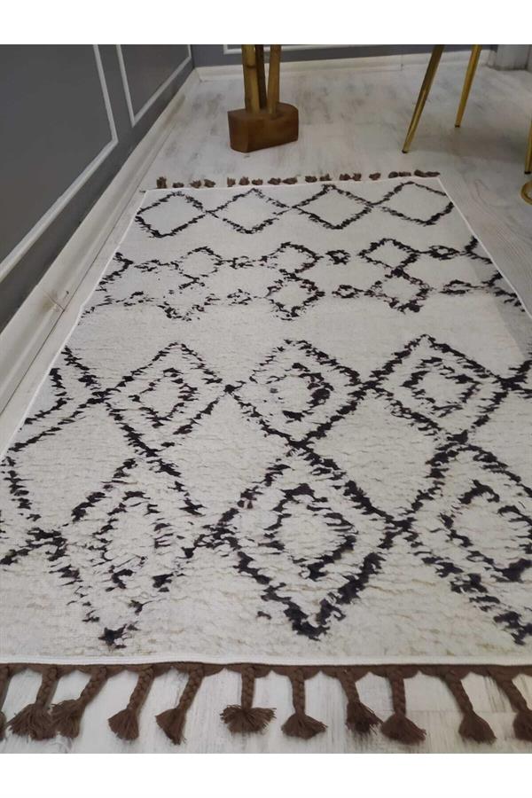 Iskandinav Kilim Desenli Kaymaz Tabanlı Yıkanabilir Leke Tutmaz Dokuma Taban Halı Drk8061-9