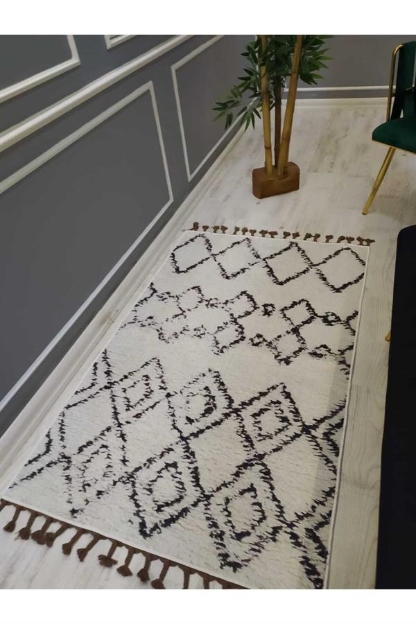 Iskandinav Kilim Desenli Kaymaz Tabanlı Yıkanabilir Leke Tutmaz Dokuma Taban Halı Drk8061-9