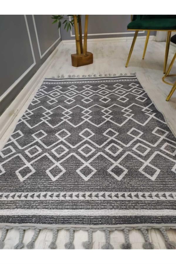 Iskandinav Kilim Desenli Kaymaz Tabanlı Yıkanabilir Leke Tutmaz Dokuma Taban Halı Drk8060-10