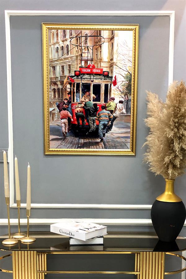 İstiklal Caddesi Tramvay Desenli Çerçeveli Duvar Tablosu 50x70cm İstanbul07
