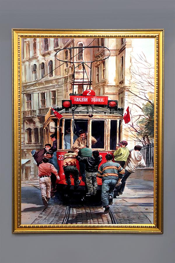 İstiklal Caddesi Tramvay Desenli Çerçeveli Duvar Tablosu 50x70cm İstanbul07