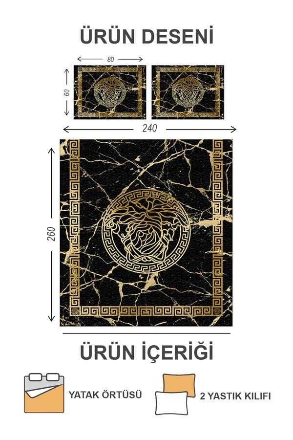 Kapitoneli Pamuk Dolgulu Kadife Kumaş Modern Desenli Premium Kalite Yatak Örtüsü Seti