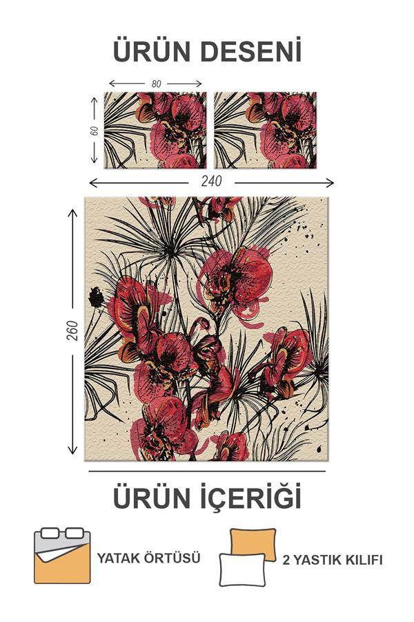 Kapitoneli Pamuk Dolgulu Kadife Kumaş Modern Desenli Premium Kalite Yatak Örtüsü Seti