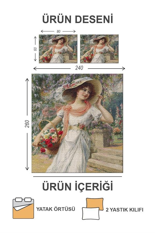 Kapitoneli Pamuk Dolgulu Kadife Kumaş Modern Desenli Premium Kalite Yatak Örtüsü Seti