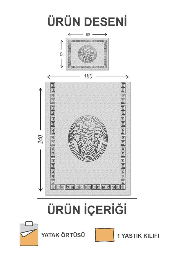 Kapitoneli Pamuk Dolgulu Kadife Kumaş Modern Desenli Premium Kalite Yatak Örtüsü Seti