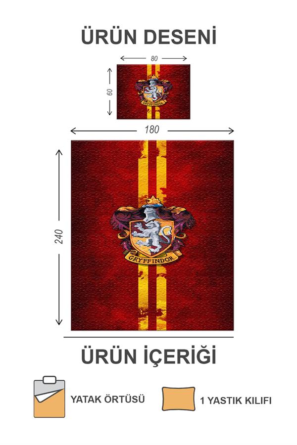 Kapitoneli Pamuk Dolgulu Kadife Kumaş HarryPotter Desenli Tek Kişilik Çocuk Genç Yatak Örtüsü Seti