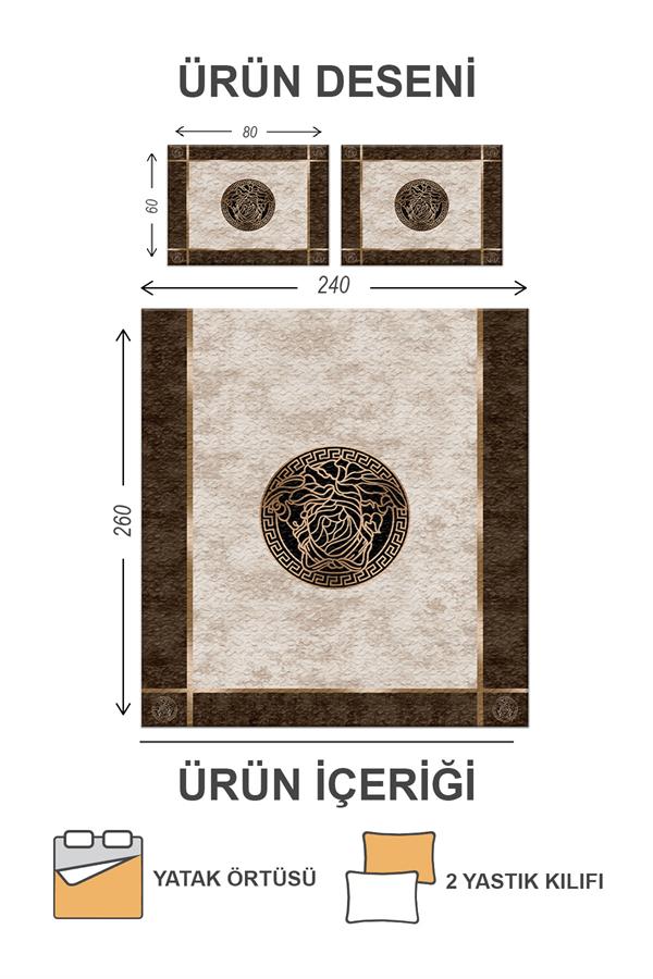 Kapitoneli Pamuk Dolgulu Kadife Kumaş Modern Desenli Premium Kalite Yatak Örtüsü Seti