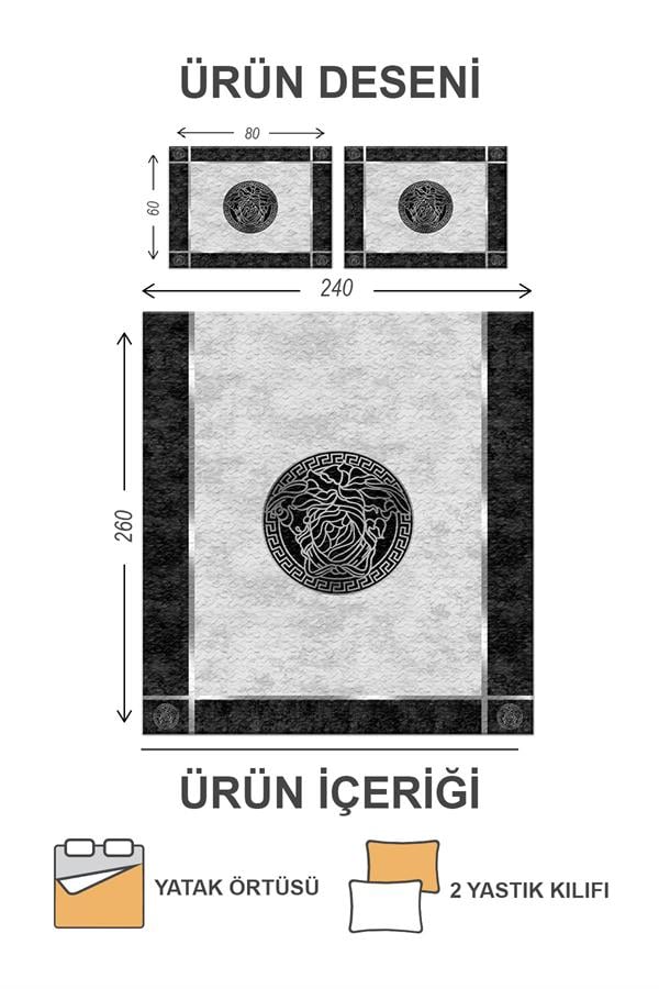 Kapitoneli Pamuk Dolgulu Kadife Kumaş Modern Desenli Premium Kalite Yatak Örtüsü Seti