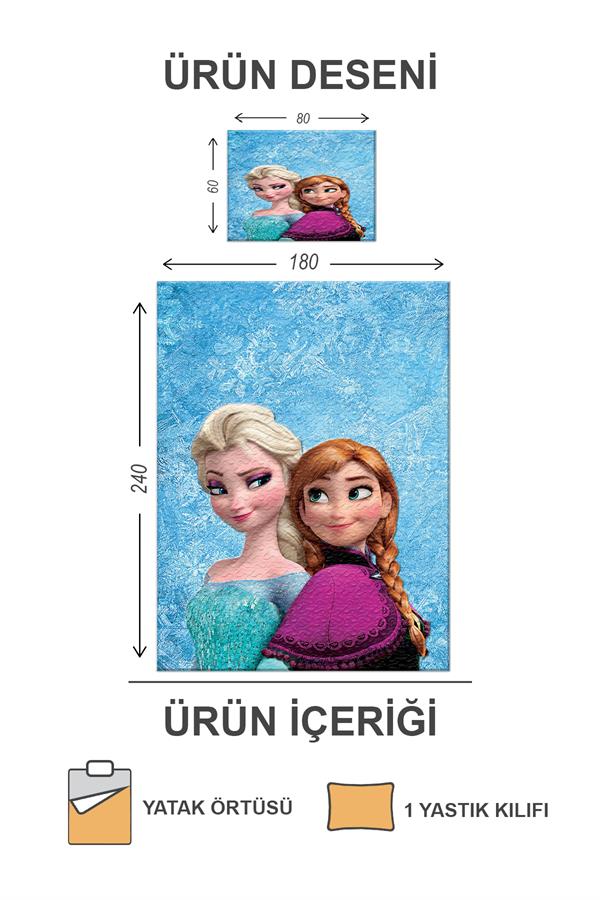 Kapitoneli Pamuk Dolgulu Kadife Kumaş Elsa Frozen Desenli Tek Kişilik Çocuk Genç Yatak Örtüsü Seti