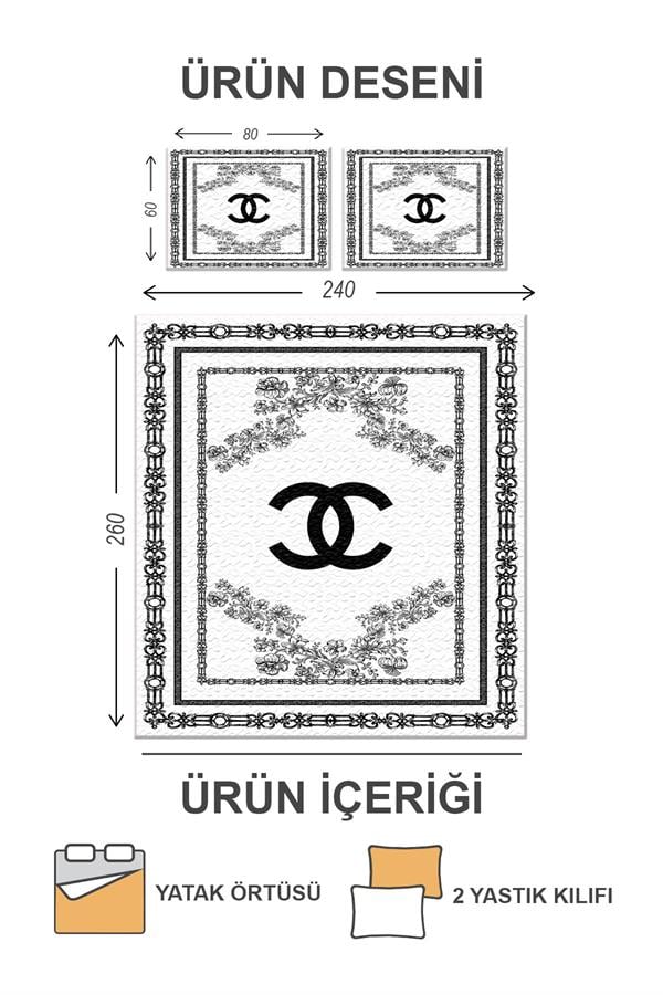 Kapitoneli Pamuk Dolgulu Kadife Kumaş Modern Desenli Premium Kalite Yatak Örtüsü Seti