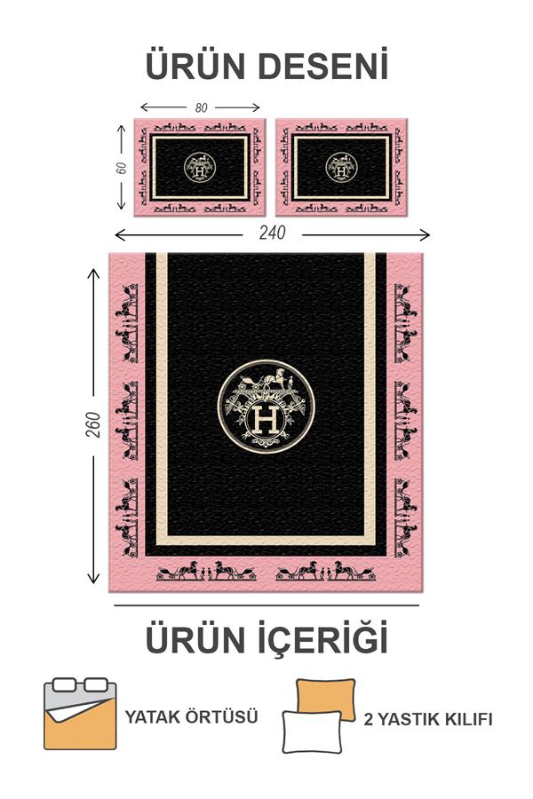 Kapitoneli Pamuk Dolgulu Kadife Kumaş Modern Desenli Premium Kalite Yatak Örtüsü Seti