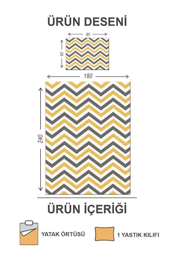 Kapitoneli Pamuk Dolgulu Kadife Kumaş ZigZag Desenli Tek Kişilik Çocuk Genç Yatak Örtüsü Seti
