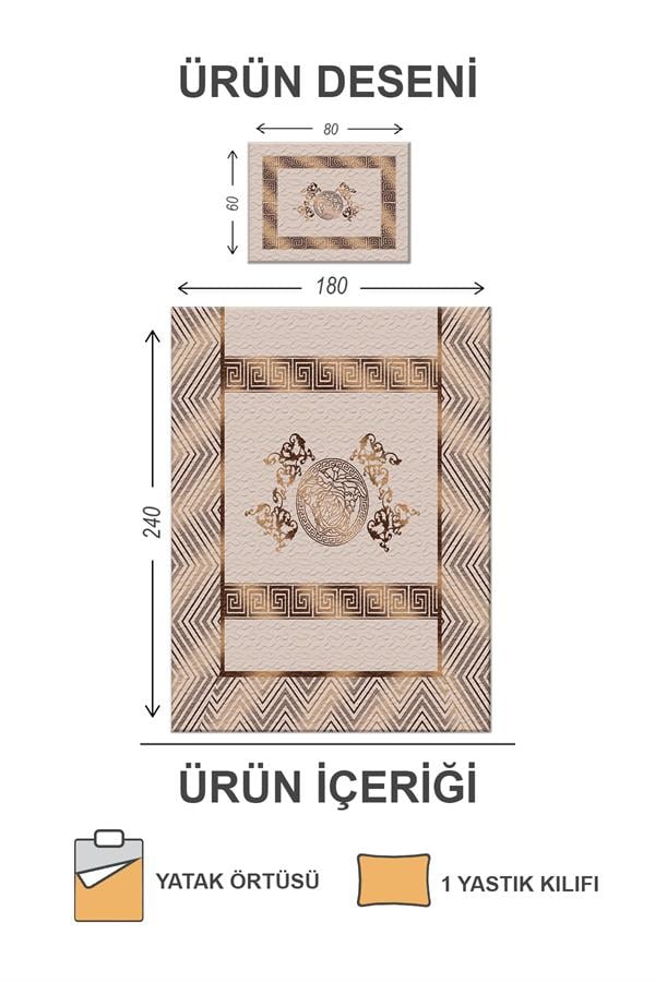 Kapitoneli Pamuk Dolgulu Kadife Kumaş Modern Desenli Premium Kalite Yatak Örtüsü Seti