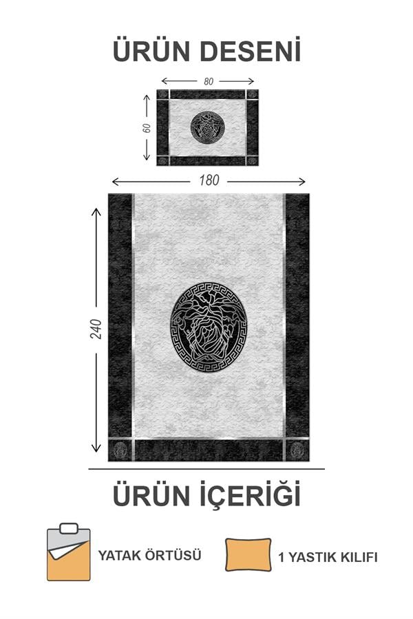 Kapitoneli Pamuk Dolgulu Kadife Kumaş Modern Desenli Premium Kalite Yatak Örtüsü Seti