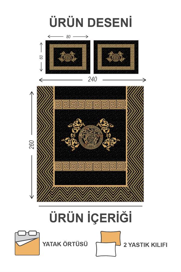 Kapitoneli Pamuk Dolgulu Kadife Kumaş Modern Desenli Premium Kalite Yatak Örtüsü Seti