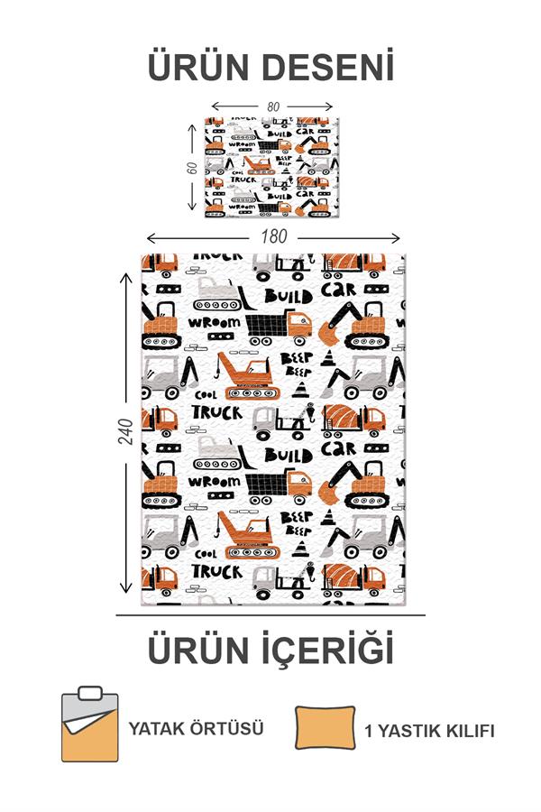 Kapitoneli Pamuk Dolgulu Kadife Kumaş Çocuk Desenli Tek Kişilik Çocuk Genç Yatak Örtüsü Seti