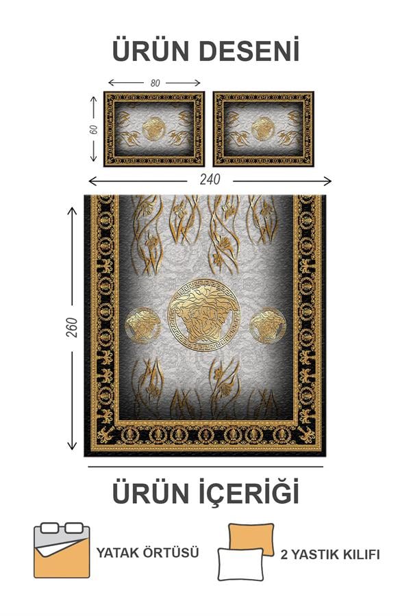 Kapitoneli Pamuk Dolgulu Kadife Kumaş Modern Desenli Premium Kalite Yatak Örtüsü Seti