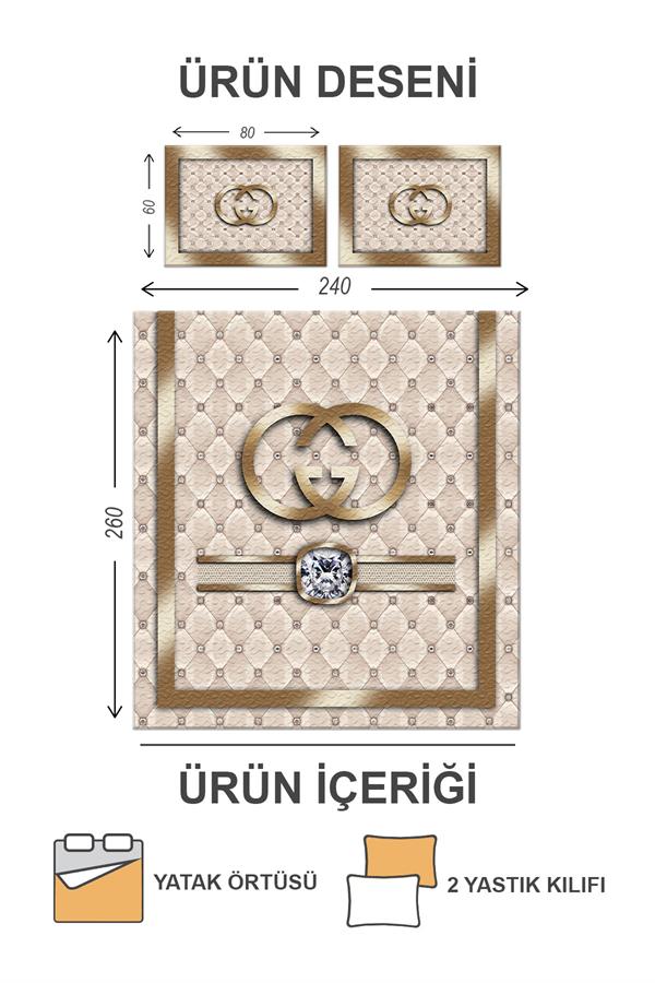 Kapitoneli Pamuk Dolgulu Kadife Kumaş Modern Desenli Premium Kalite Yatak Örtüsü Seti