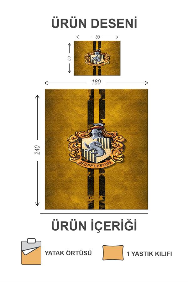 Kapitoneli Pamuk Dolgulu Kadife Kumaş HarryPotter Desenli Tek Kişilik Çocuk Genç Yatak Örtüsü Seti