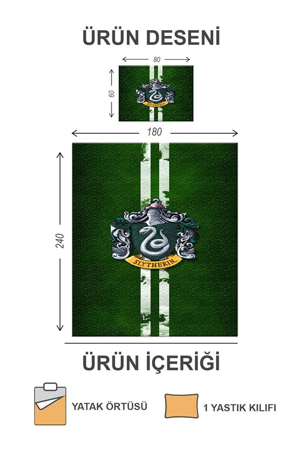 Kapitoneli Pamuk Dolgulu Kadife Kumaş HarryPotter Desenli Tek Kişilik Çocuk Genç Yatak Örtüsü Seti
