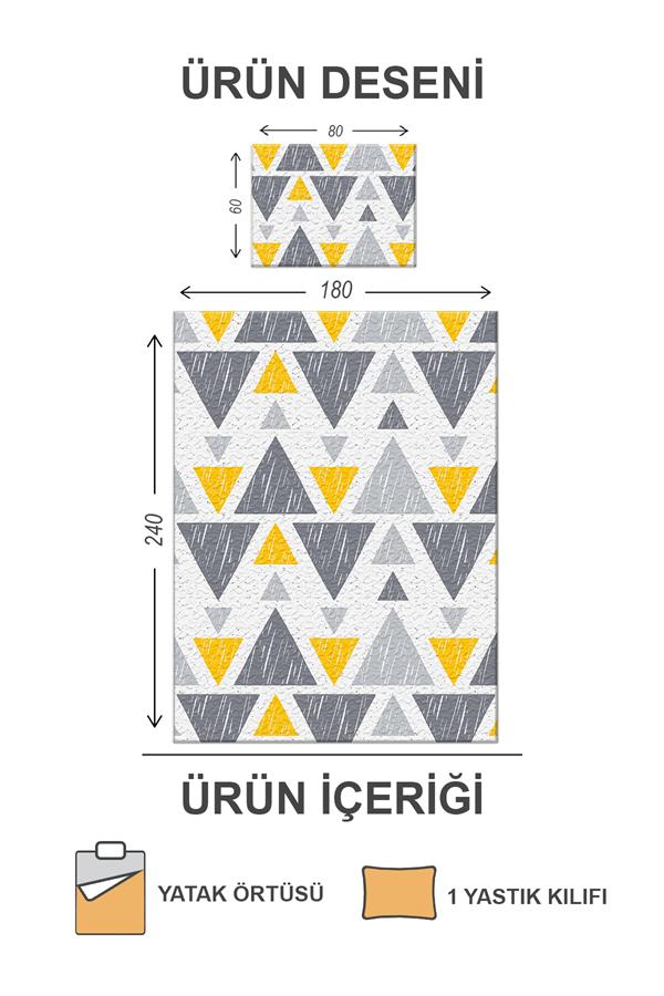 Kapitoneli Pamuk Dolgulu Kadife Kumaş Geometrik Desenli Tek Kişilik Çocuk Genç Yatak Örtüsü Seti
